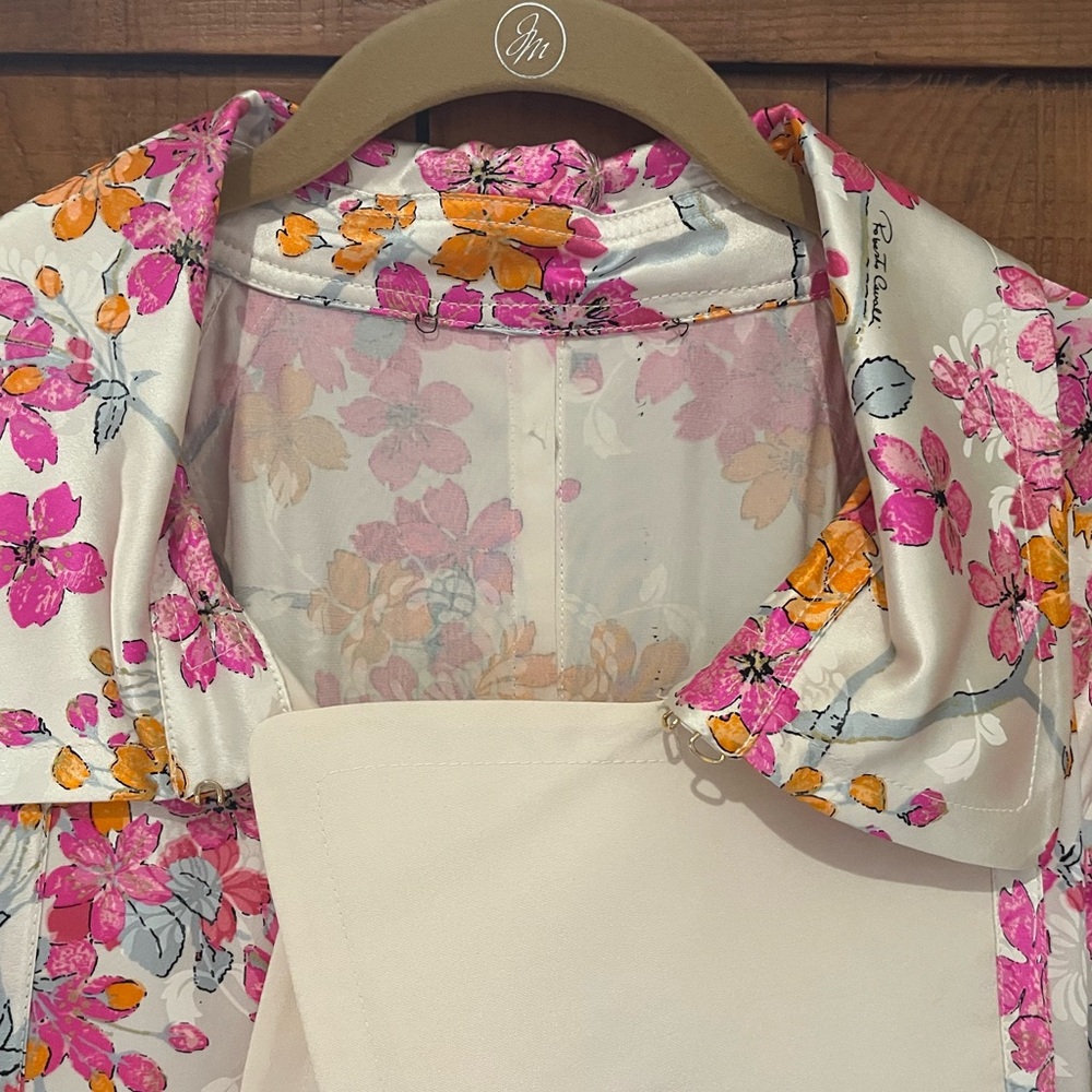 Roberto Cavalli Silk Floral Double Breasted Belted Blazer/top Size 40 IT - Picture 15 of 17